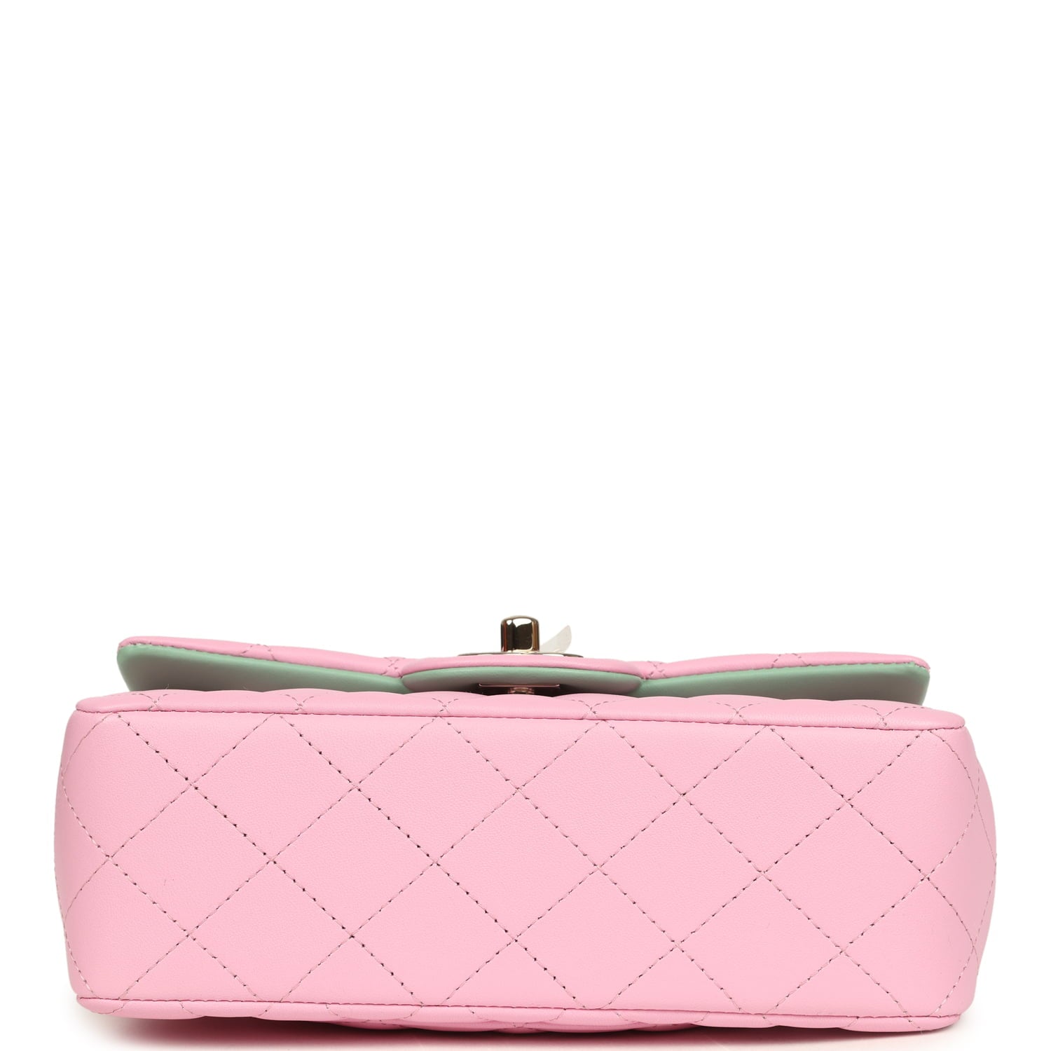Mini Rectangular Flap Bag with Top Handle Pink and Green Lambskin Light Gold Hardware