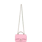 Mini Rectangular Flap Bag with Top Handle Pink and Green Lambskin Light Gold Hardware