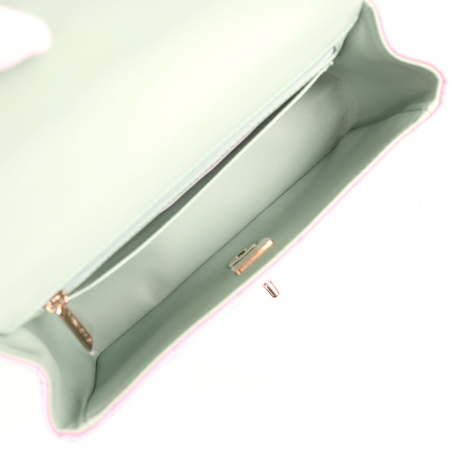 Mini Rectangular Flap Bag with Top Handle Pink and Green Lambskin Light Gold Hardware