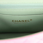 Mini Rectangular Flap Bag with Top Handle Pink and Green Lambskin Light Gold Hardware
