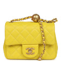 Mini Pearl Crush Square Flap Bag Yellow Lambskin Brushed Gold Hardware