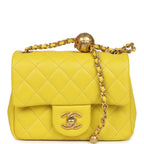 Mini Pearl Crush Square Flap Bag Yellow Lambskin Brushed Gold Hardware