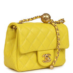 Mini Pearl Crush Square Flap Bag Yellow Lambskin Brushed Gold Hardware