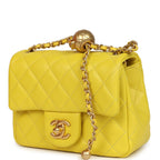 Mini Pearl Crush Square Flap Bag Yellow Lambskin Brushed Gold Hardware