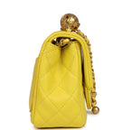 Mini Pearl Crush Square Flap Bag Yellow Lambskin Brushed Gold Hardware
