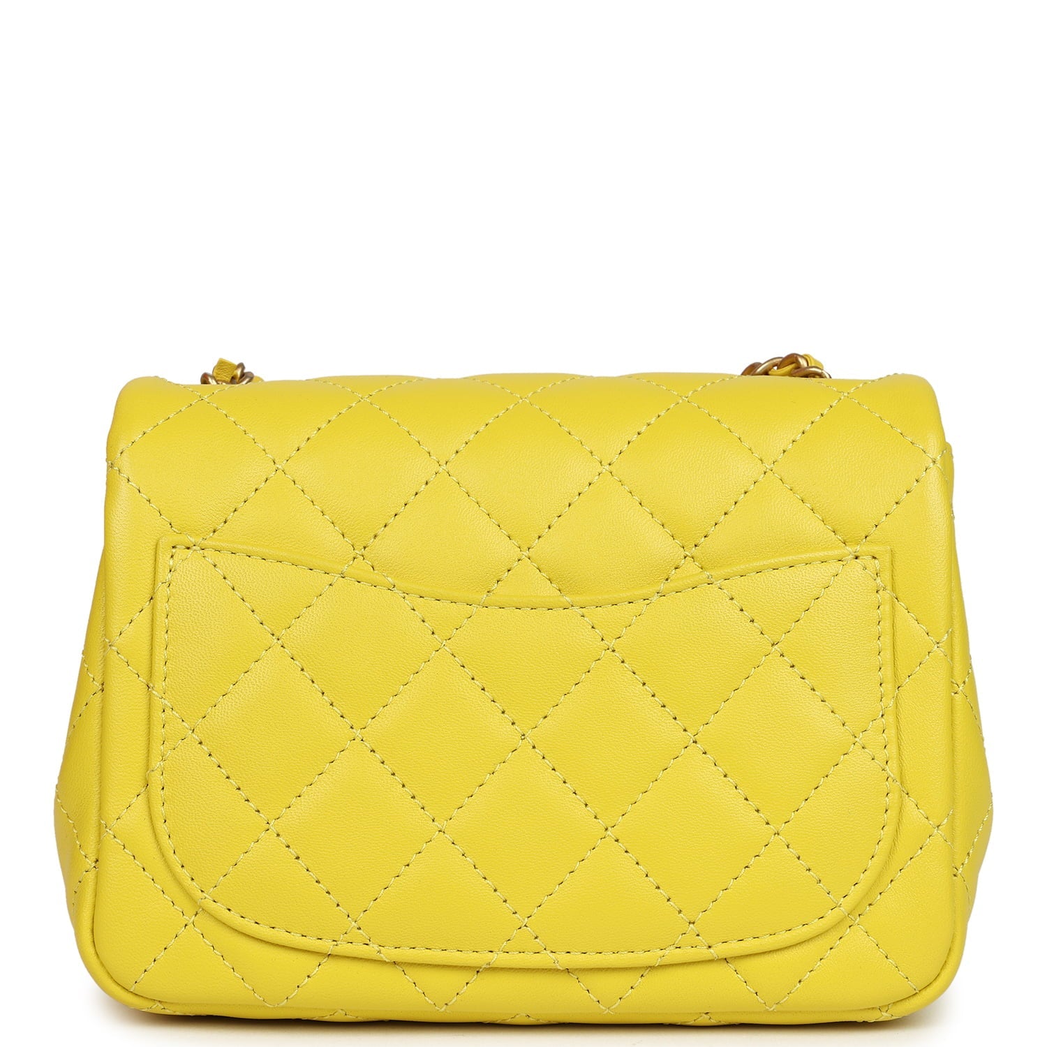Mini Pearl Crush Square Flap Bag Yellow Lambskin Brushed Gold Hardware