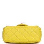 Mini Pearl Crush Square Flap Bag Yellow Lambskin Brushed Gold Hardware