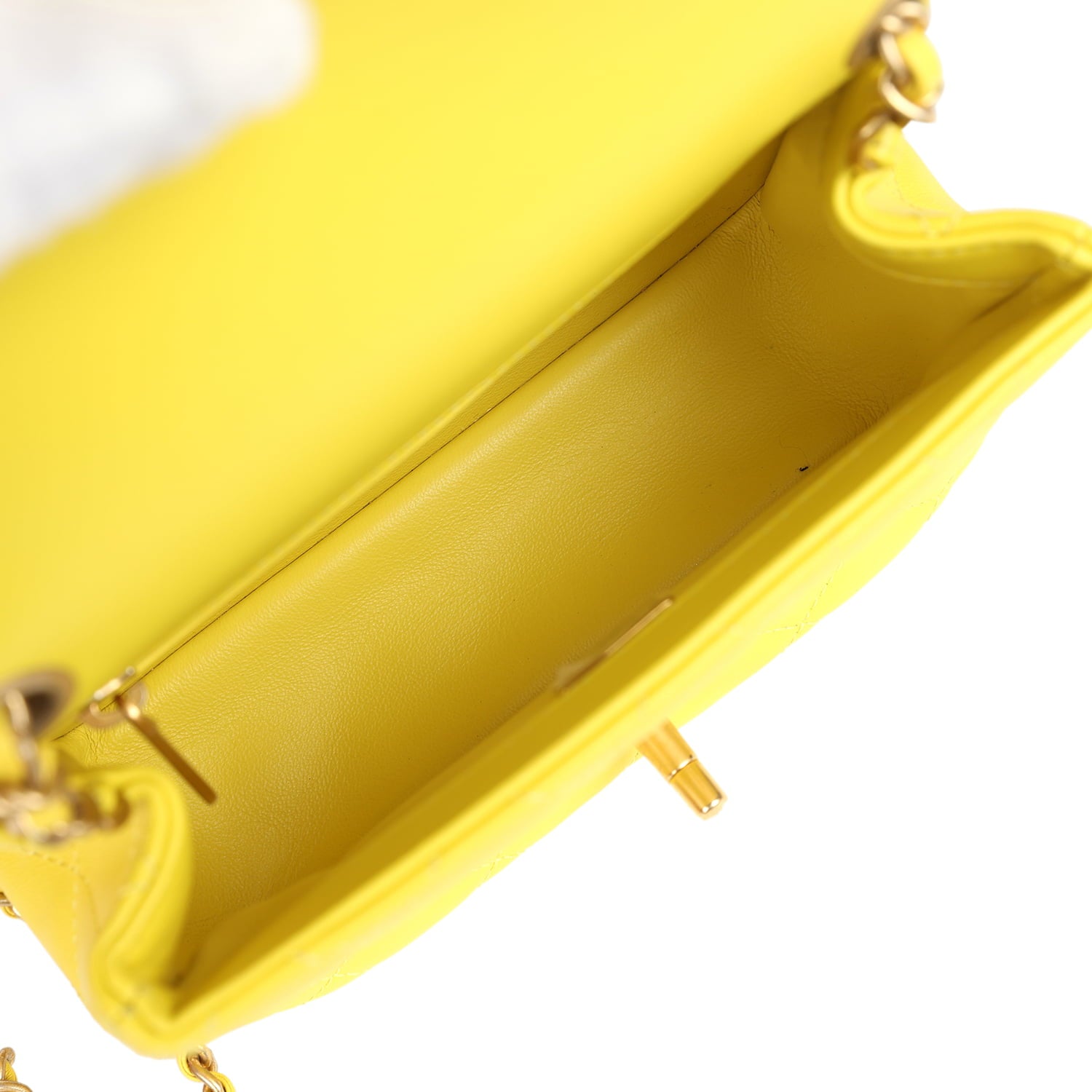 Mini Pearl Crush Square Flap Bag Yellow Lambskin Brushed Gold Hardware