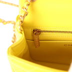 Mini Pearl Crush Square Flap Bag Yellow Lambskin Brushed Gold Hardware