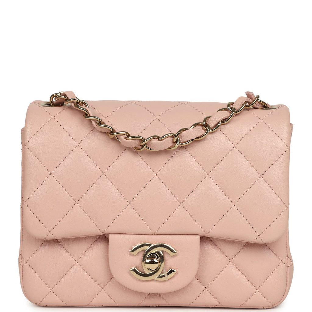 Mini Classic Square Flap Bag Pink Lambskin Light Gold Hardware