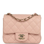 Mini Classic Square Flap Bag Pink Lambskin Light Gold Hardware