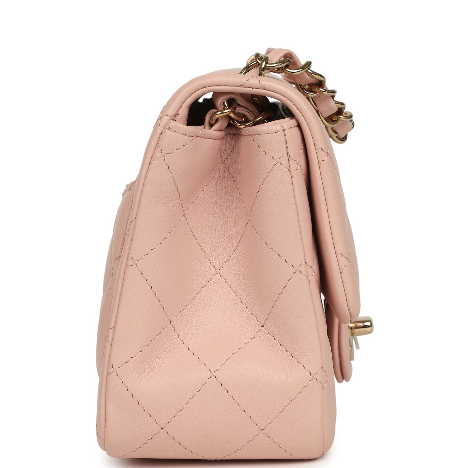 Mini Classic Square Flap Bag Pink Lambskin Light Gold Hardware