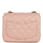 Mini Classic Square Flap Bag Pink Lambskin Light Gold Hardware