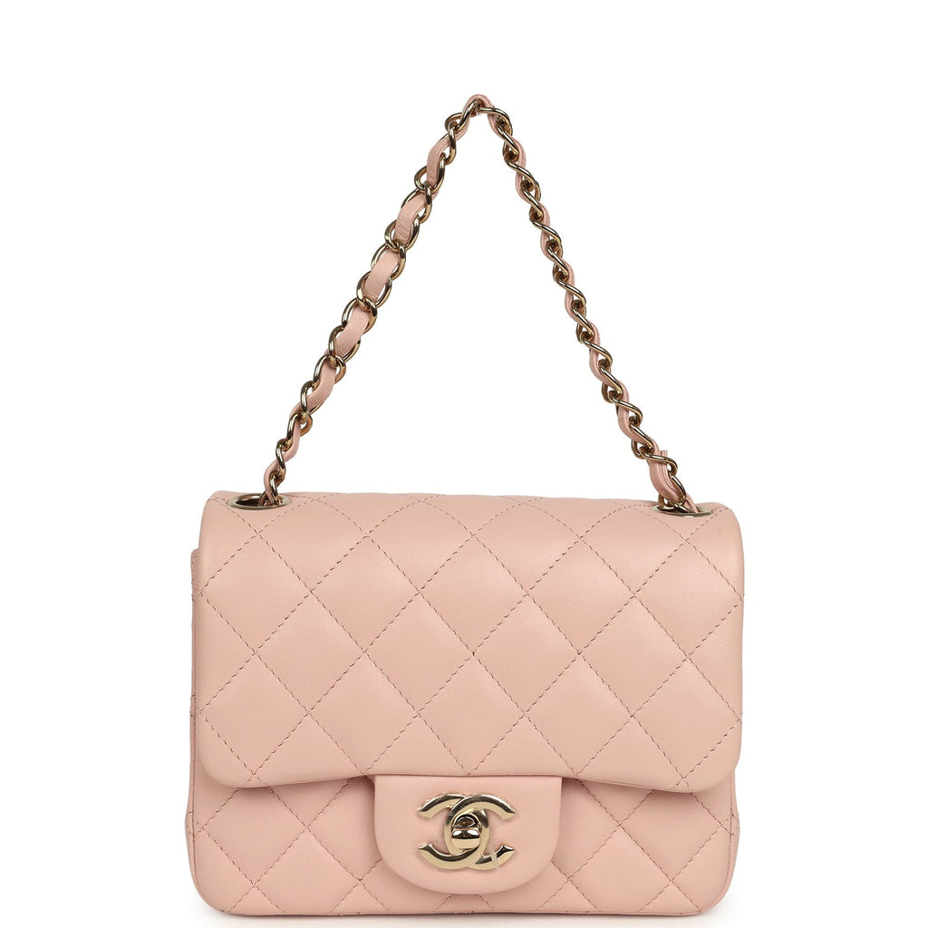 Mini Classic Square Flap Bag Pink Lambskin Light Gold Hardware