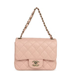 Mini Classic Square Flap Bag Pink Lambskin Light Gold Hardware