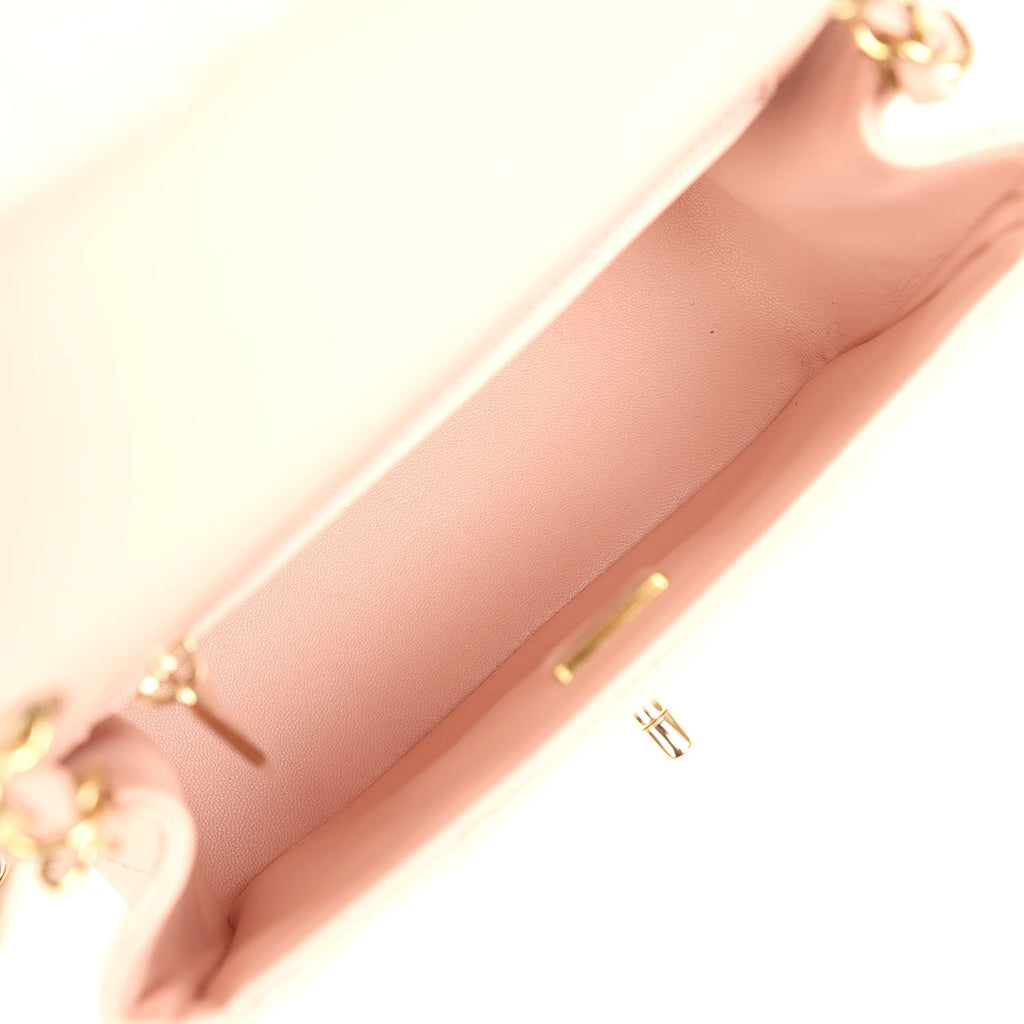 Mini Classic Square Flap Bag Pink Lambskin Light Gold Hardware