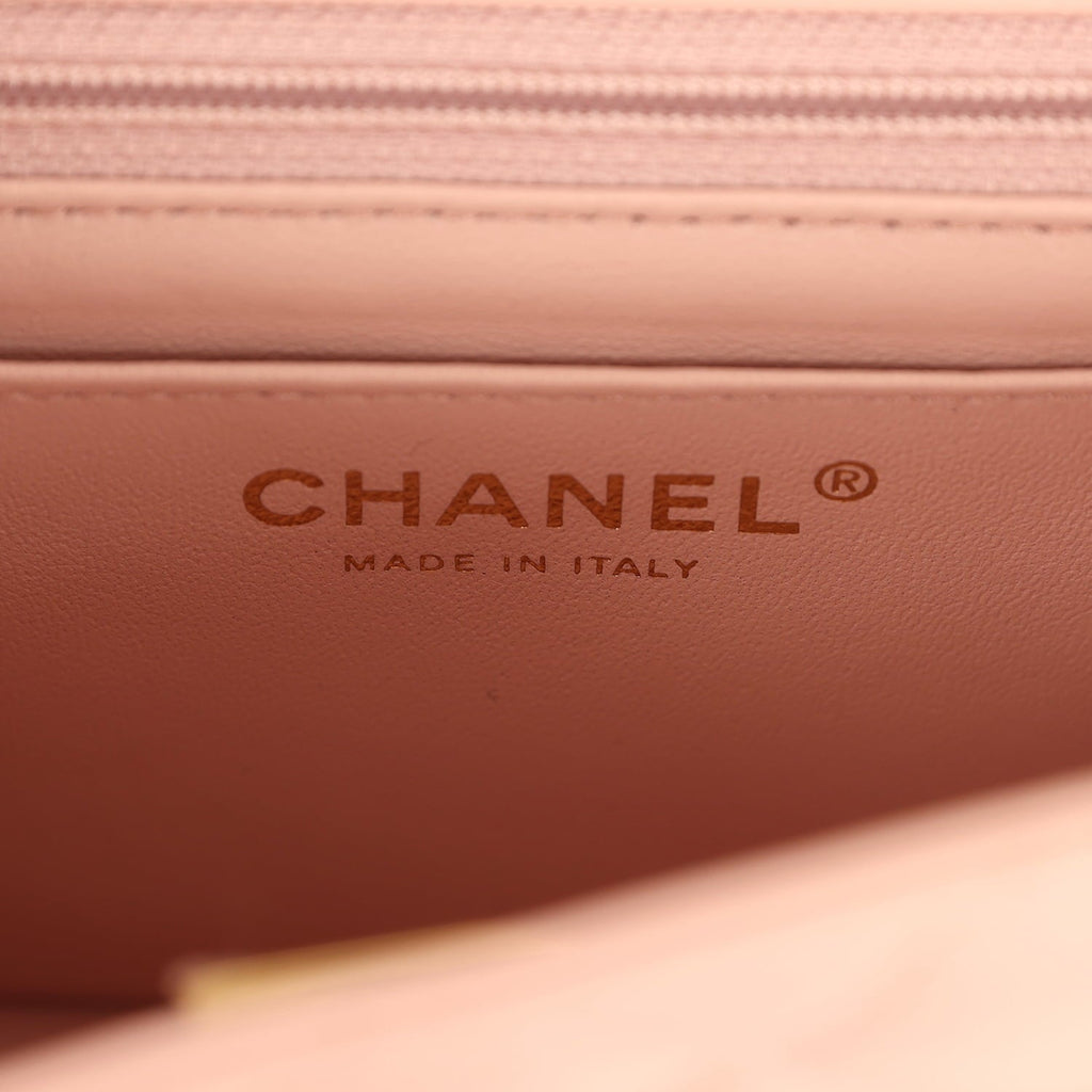 Mini Classic Square Flap Bag Pink Lambskin Light Gold Hardware