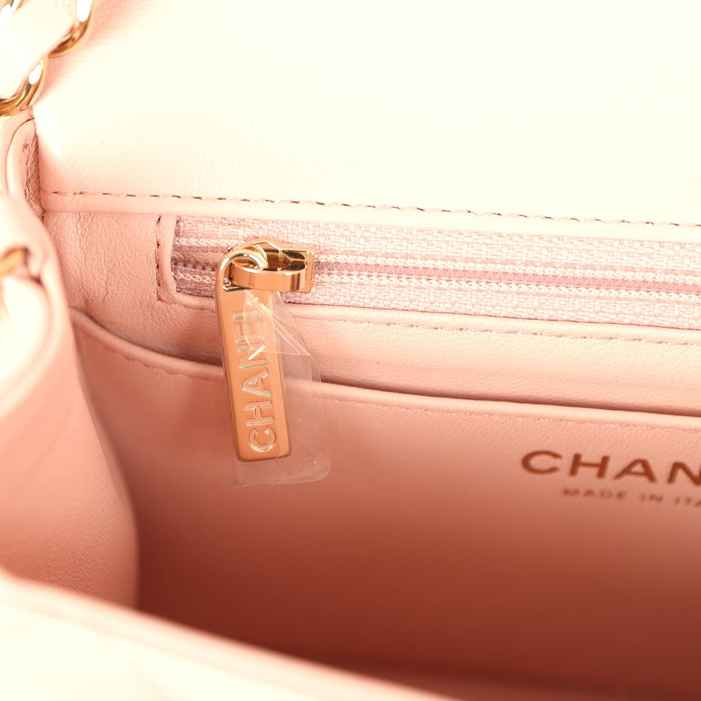 Mini Classic Square Flap Bag Pink Lambskin Light Gold Hardware