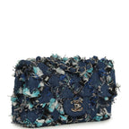 Mini Classic Rectangular Flap Bag Ribbon Tweed Blue Denim Silver Hardware