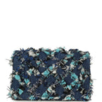 Mini Classic Rectangular Flap Bag Ribbon Tweed Blue Denim Silver Hardware