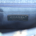 Mini Classic Rectangular Flap Bag Ribbon Tweed Blue Denim Silver Hardware