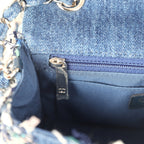 Mini Classic Rectangular Flap Bag Ribbon Tweed Blue Denim Silver Hardware