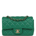 Mini Classic Rectangular Flap Bag Green Lambskin Light Gold Hardware