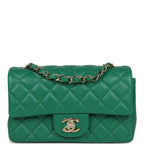Mini Classic Rectangular Flap Bag Green Lambskin Light Gold Hardware