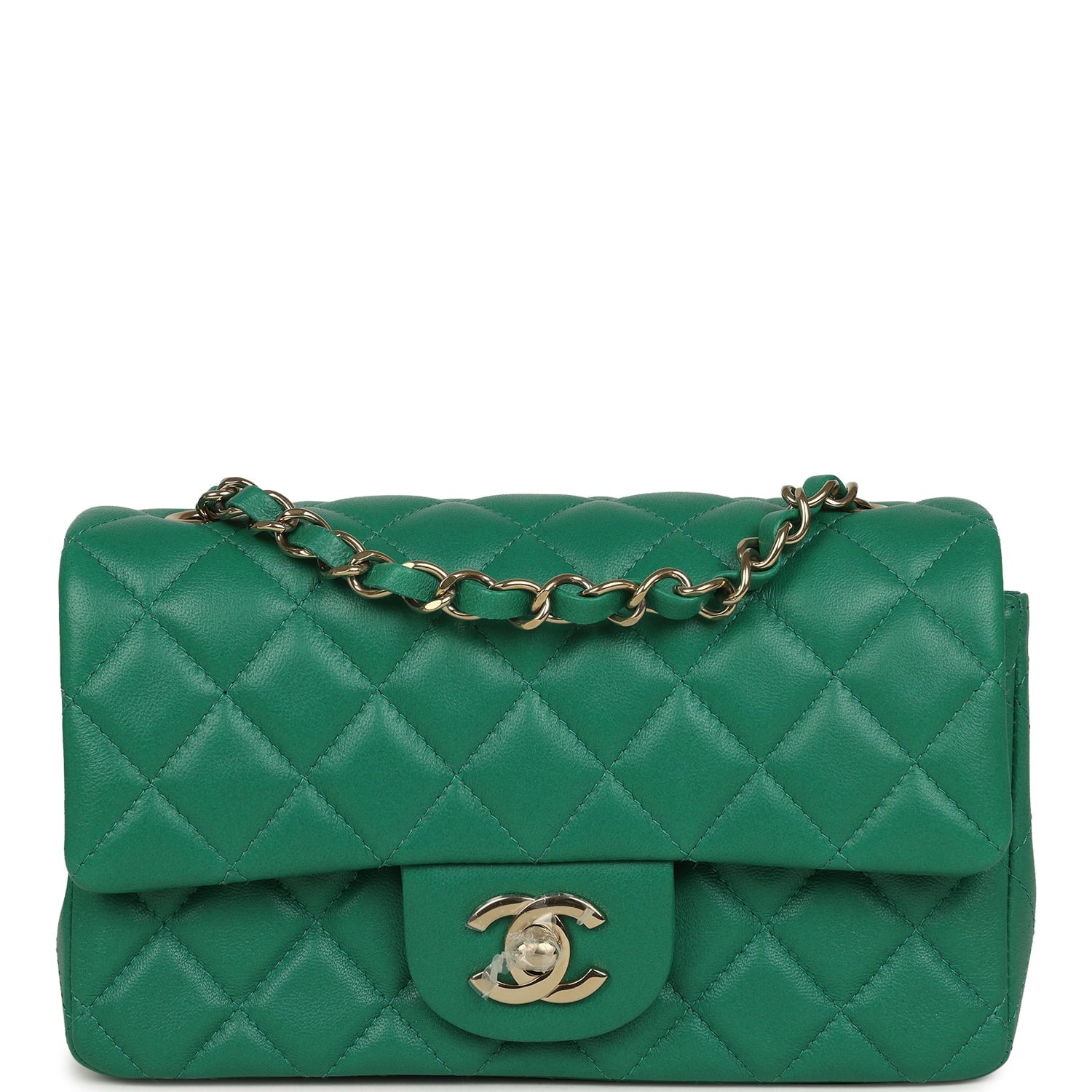 Mini Classic Rectangular Flap Bag Green Lambskin Light Gold Hardware