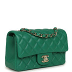 Mini Classic Rectangular Flap Bag Green Lambskin Light Gold Hardware