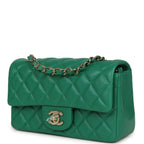 Mini Classic Rectangular Flap Bag Green Lambskin Light Gold Hardware