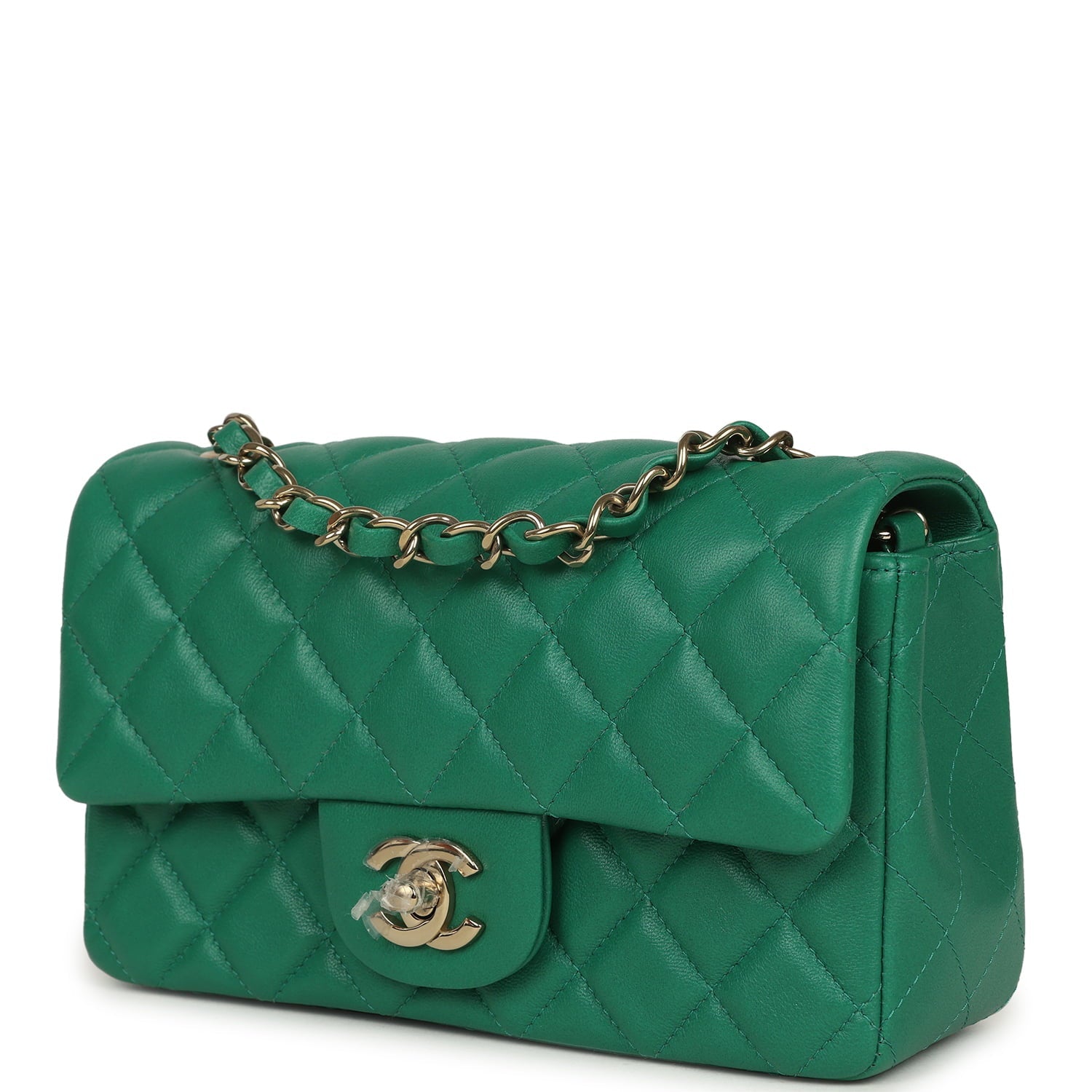 Mini Classic Rectangular Flap Bag Green Lambskin Light Gold Hardware
