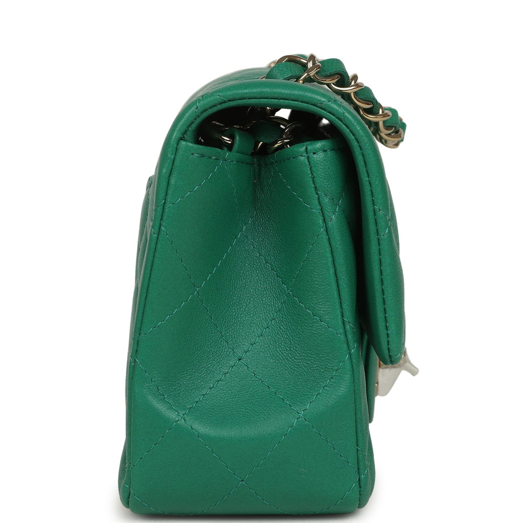 Mini Classic Rectangular Flap Bag Green Lambskin Light Gold Hardware