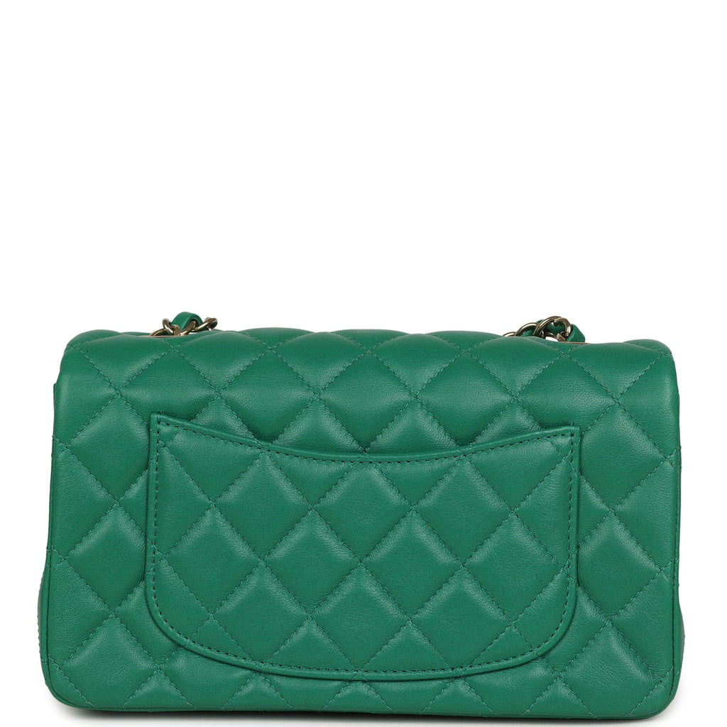 Mini Classic Rectangular Flap Bag Green Lambskin Light Gold Hardware