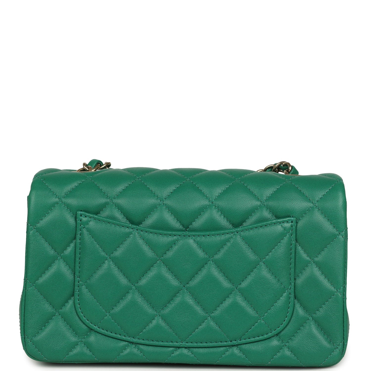 Mini Classic Rectangular Flap Bag Green Lambskin Light Gold Hardware