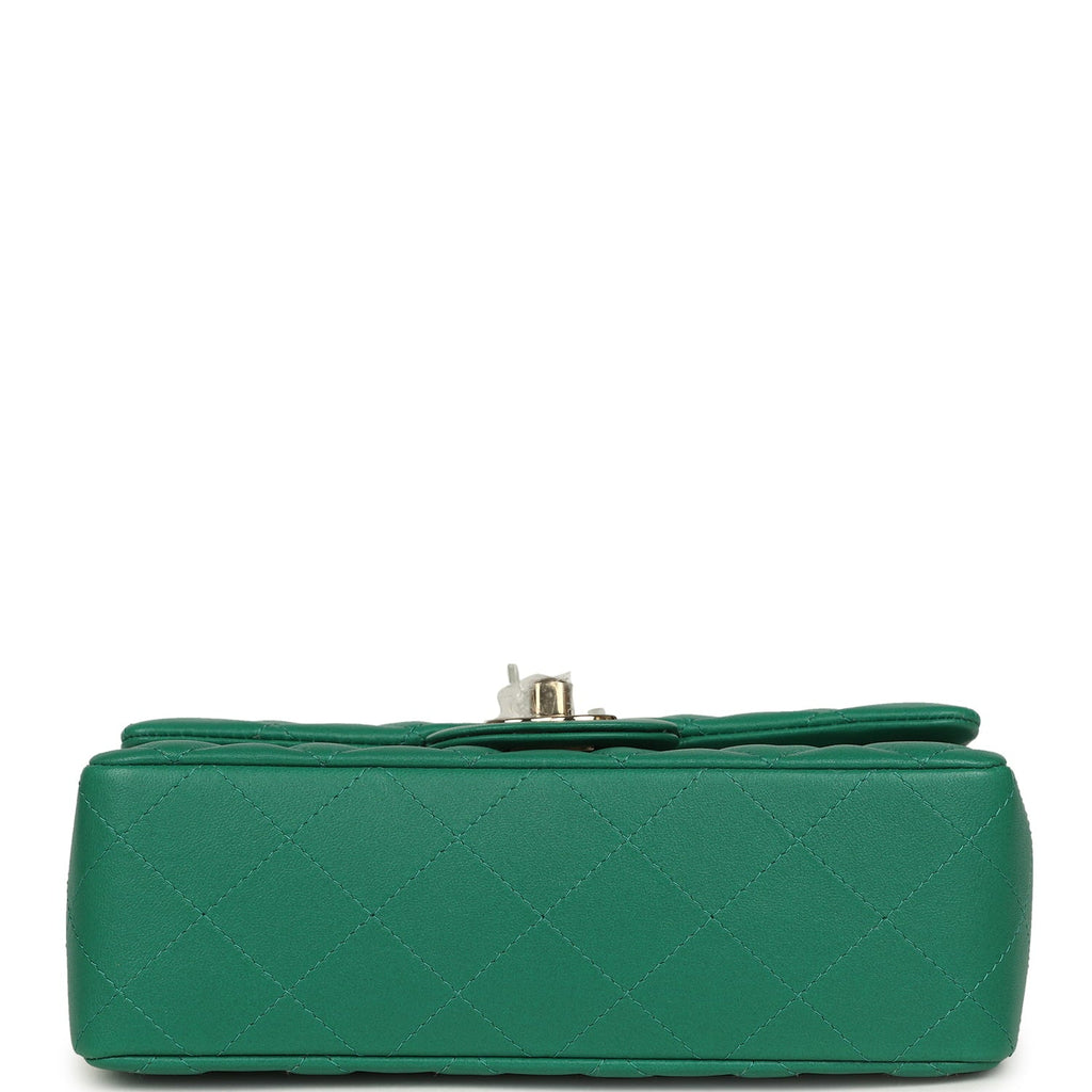 Mini Classic Rectangular Flap Bag Green Lambskin Light Gold Hardware