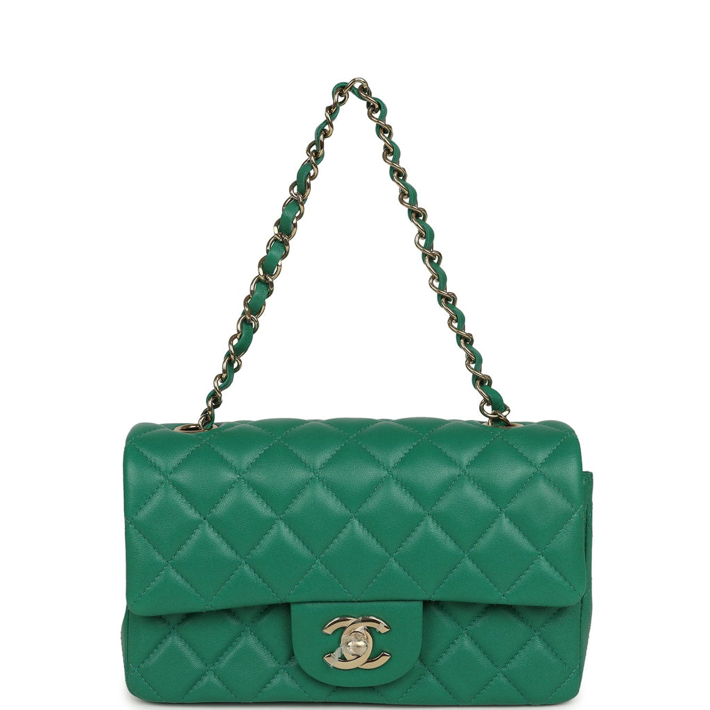 Mini Classic Rectangular Flap Bag Green Lambskin Light Gold Hardware