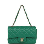 Mini Classic Rectangular Flap Bag Green Lambskin Light Gold Hardware