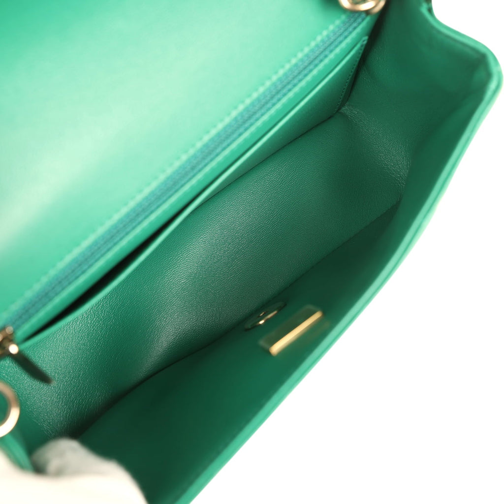 Mini Classic Rectangular Flap Bag Green Lambskin Light Gold Hardware