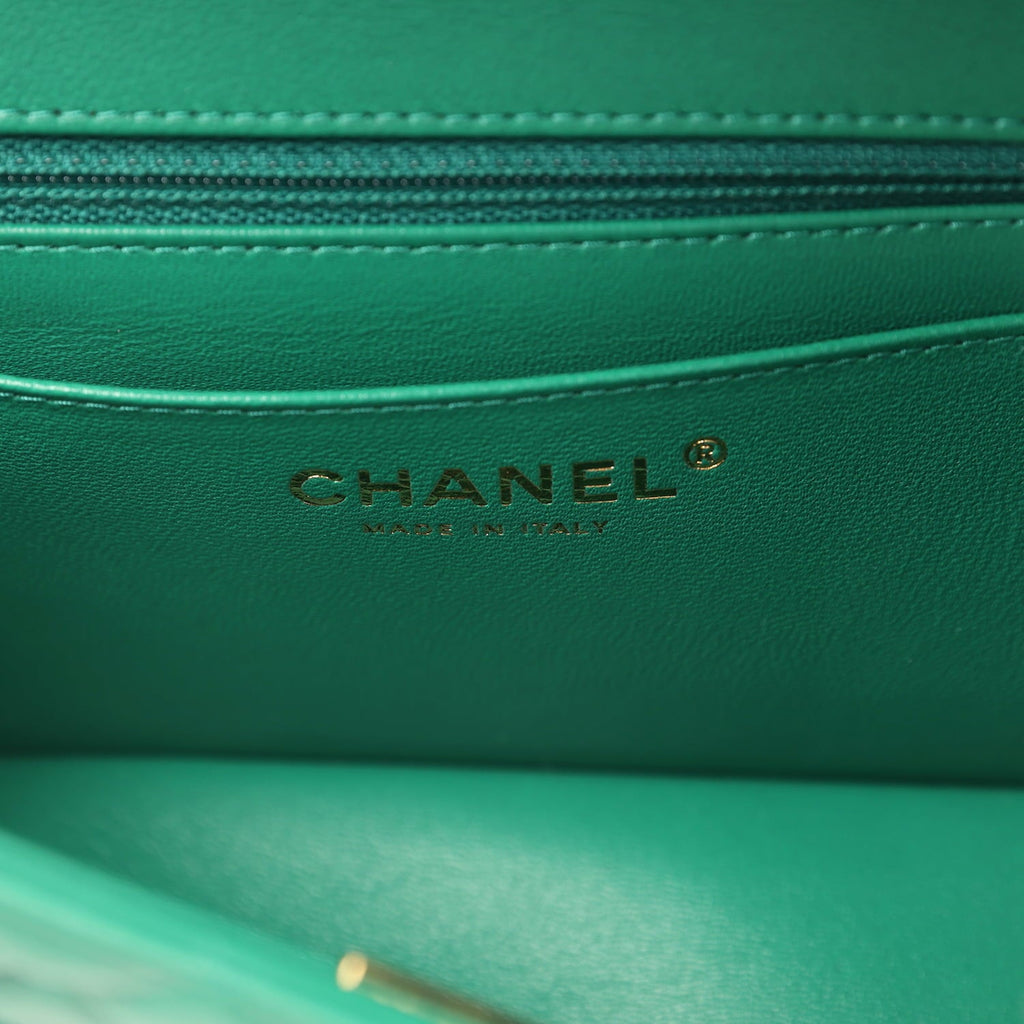 Mini Classic Rectangular Flap Bag Green Lambskin Light Gold Hardware