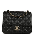 Mini Classic Square Flap Bag Black Lambskin Light Gold Hardware