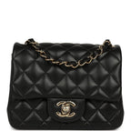 Mini Classic Square Flap Bag Black Lambskin Light Gold Hardware