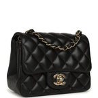 Mini Classic Square Flap Bag Black Lambskin Light Gold Hardware