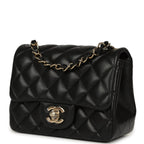 Mini Classic Square Flap Bag Black Lambskin Light Gold Hardware