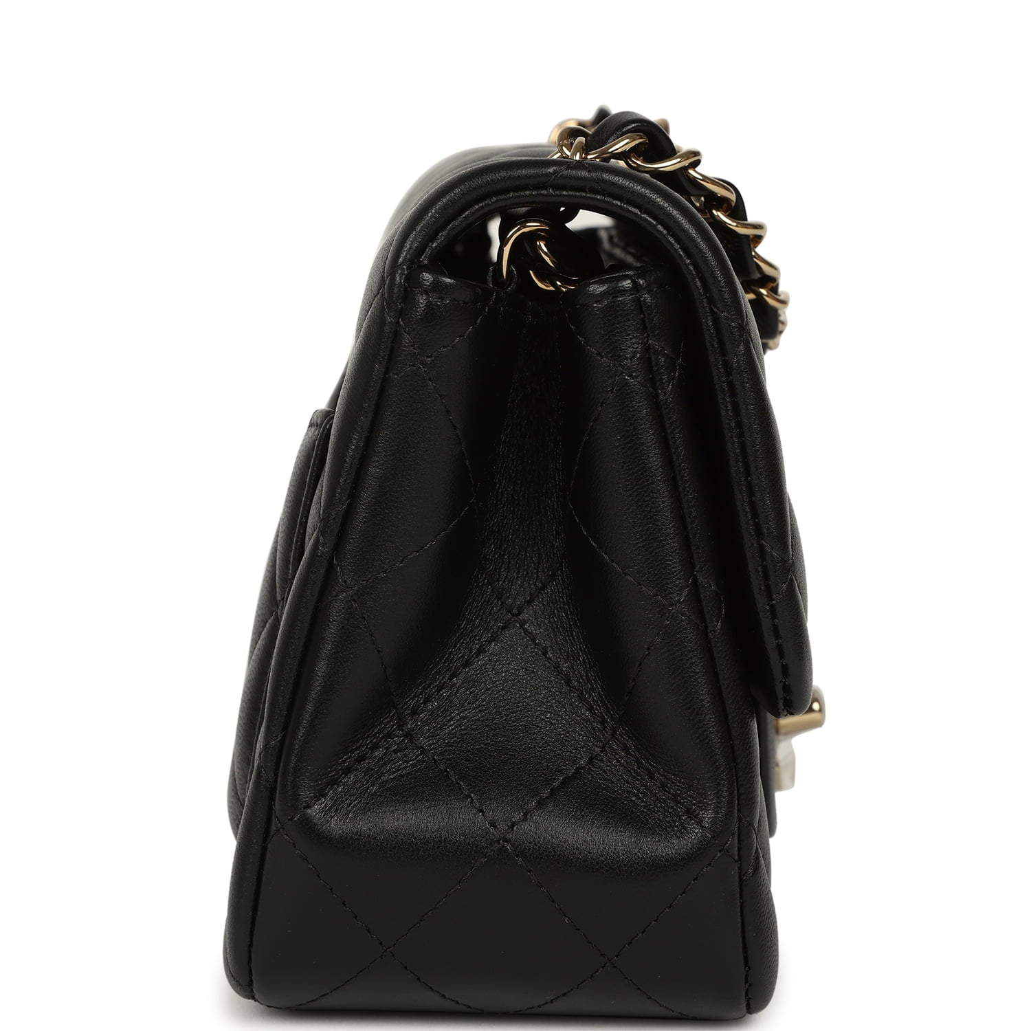 Mini Classic Square Flap Bag Black Lambskin Light Gold Hardware