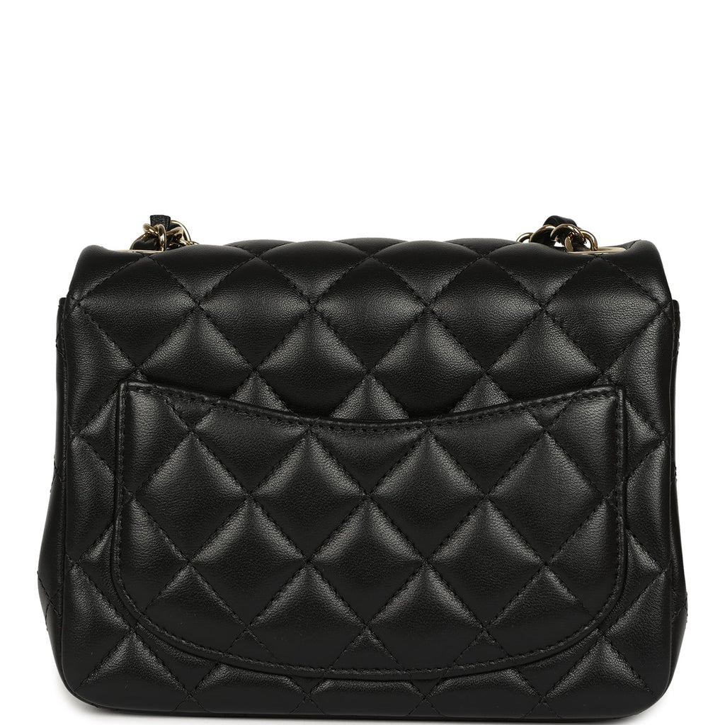 Mini Classic Square Flap Bag Black Lambskin Light Gold Hardware