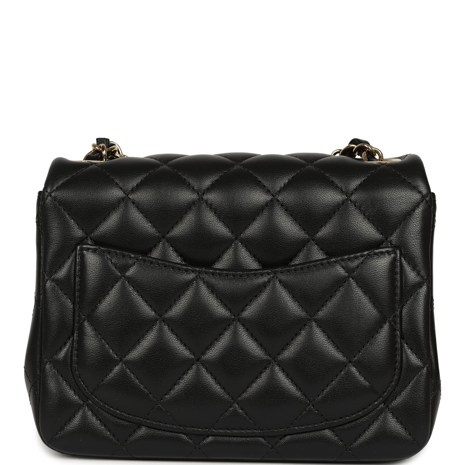 Mini Classic Square Flap Bag Black Lambskin Light Gold Hardware