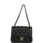 Mini Classic Square Flap Bag Black Lambskin Light Gold Hardware