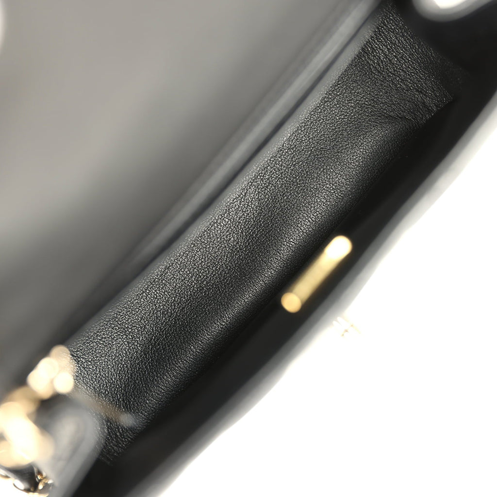 Mini Classic Square Flap Bag Black Lambskin Light Gold Hardware