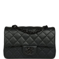 Mini Classic Rectangular Flap Bag So Black Iridescent Lambskin Black Hardware